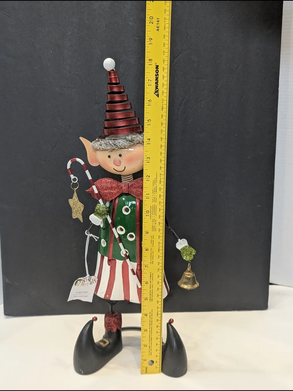 Pier 1 Imports Christmas Elf Tea Light Holder ceramic and Tin Bobblehead RARE